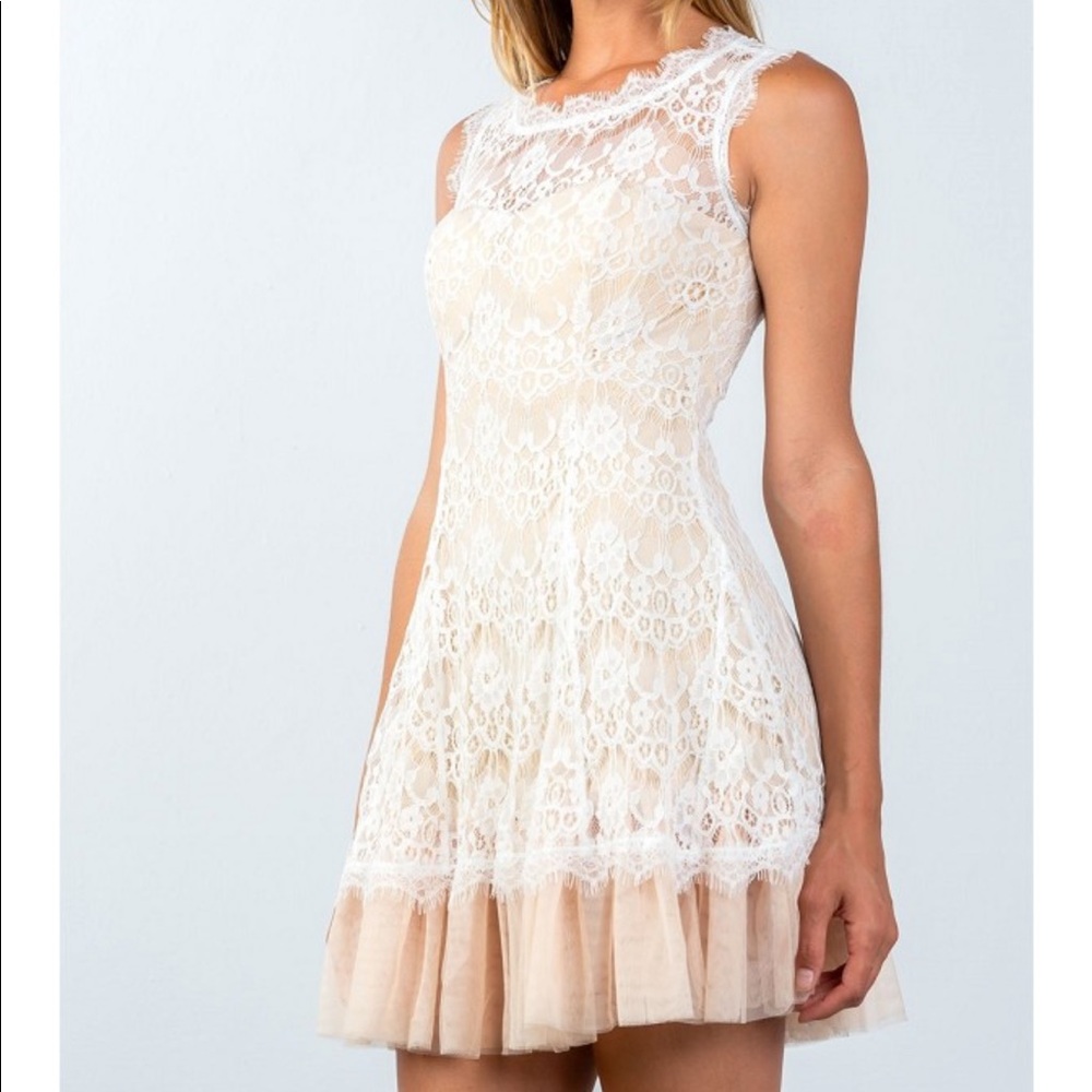 New Arrival💕 Lace Contrast Tulle Hem Mini Dress - Picture 2 of 8